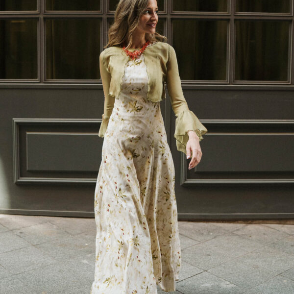 Vestido Amalia Print Flor Verde Chaqueta Oliva Verde