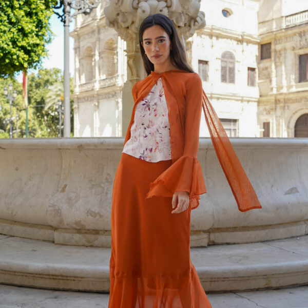 Vestido Lidia naranja quemado/Chaqueta Olga naranja quemado